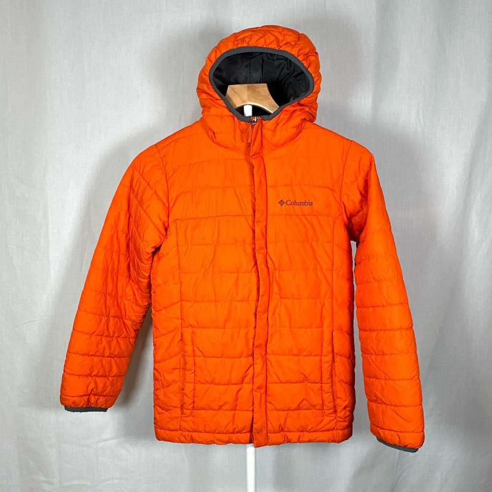 Columbia Boys Orange Puffer Jacket Hooded Insulated Coat SB5493 Size Medium